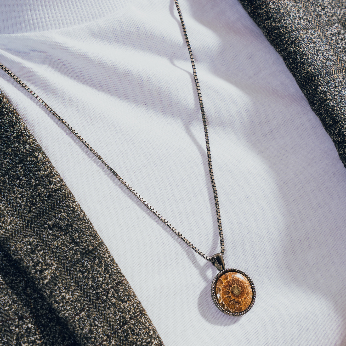 Brown Sterling Silver Cable Ammonite Necklace