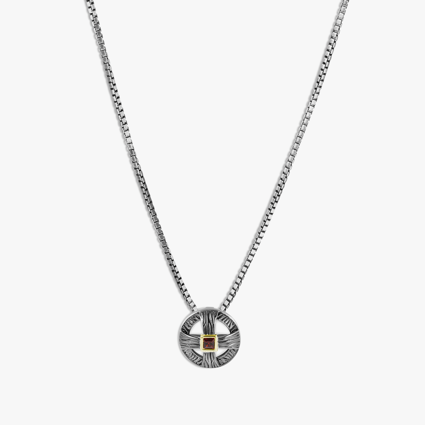 Yerevan Heritage Necklace With Red Garnet & Oxidised Sterling Silver