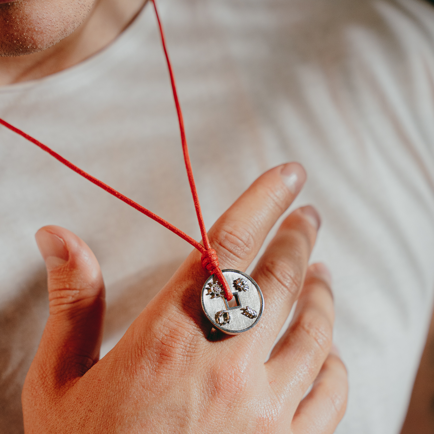 Lhasa Auspicious Coin Cord Necklace In Red