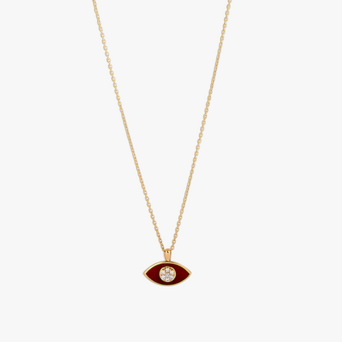 Marquise Diamond Pendant Necklace in 18K Rose Gold with Red Enamel