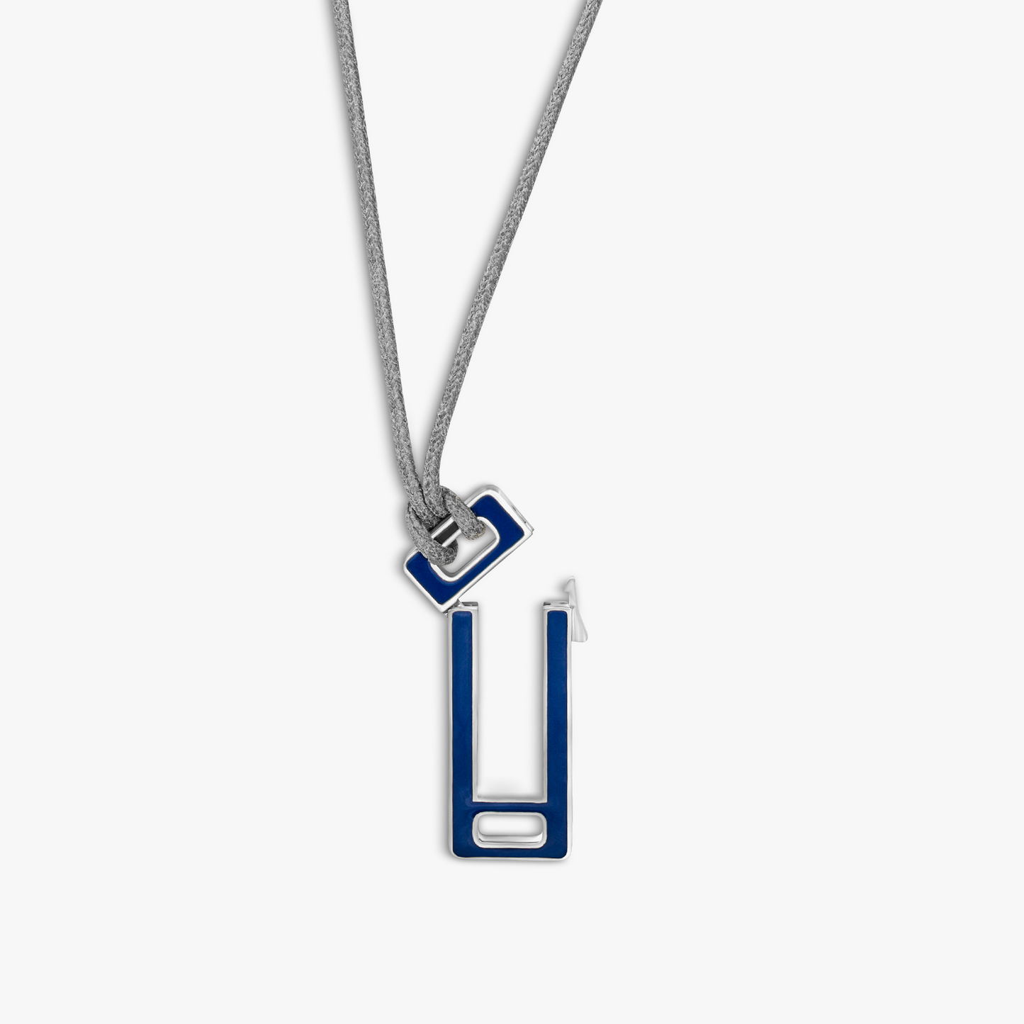 Grapheme Personalised Cord Necklace Pendant in Stainless Steel with Navy Enamel