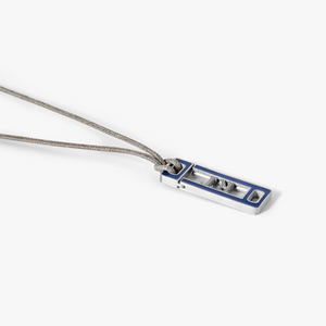 Grapheme Personalised Cord Necklace Pendant in Stainless Steel with Navy Enamel