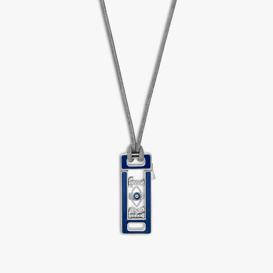 Grapheme Personalised Cord Necklace Pendant in Stainless Steel with Navy Enamel