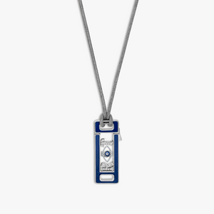 Grapheme Personalised Cord Necklace Pendant in Stainless Steel with Navy Enamel