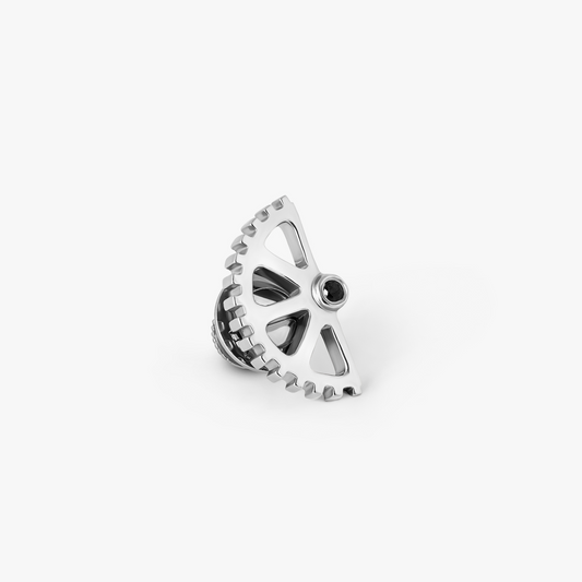 Puzzle Gear Pin in Rhodium Plated with Black Spinel