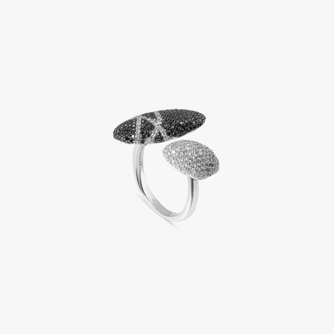 Sterling silver Pebble black diamond ring with white diamonds