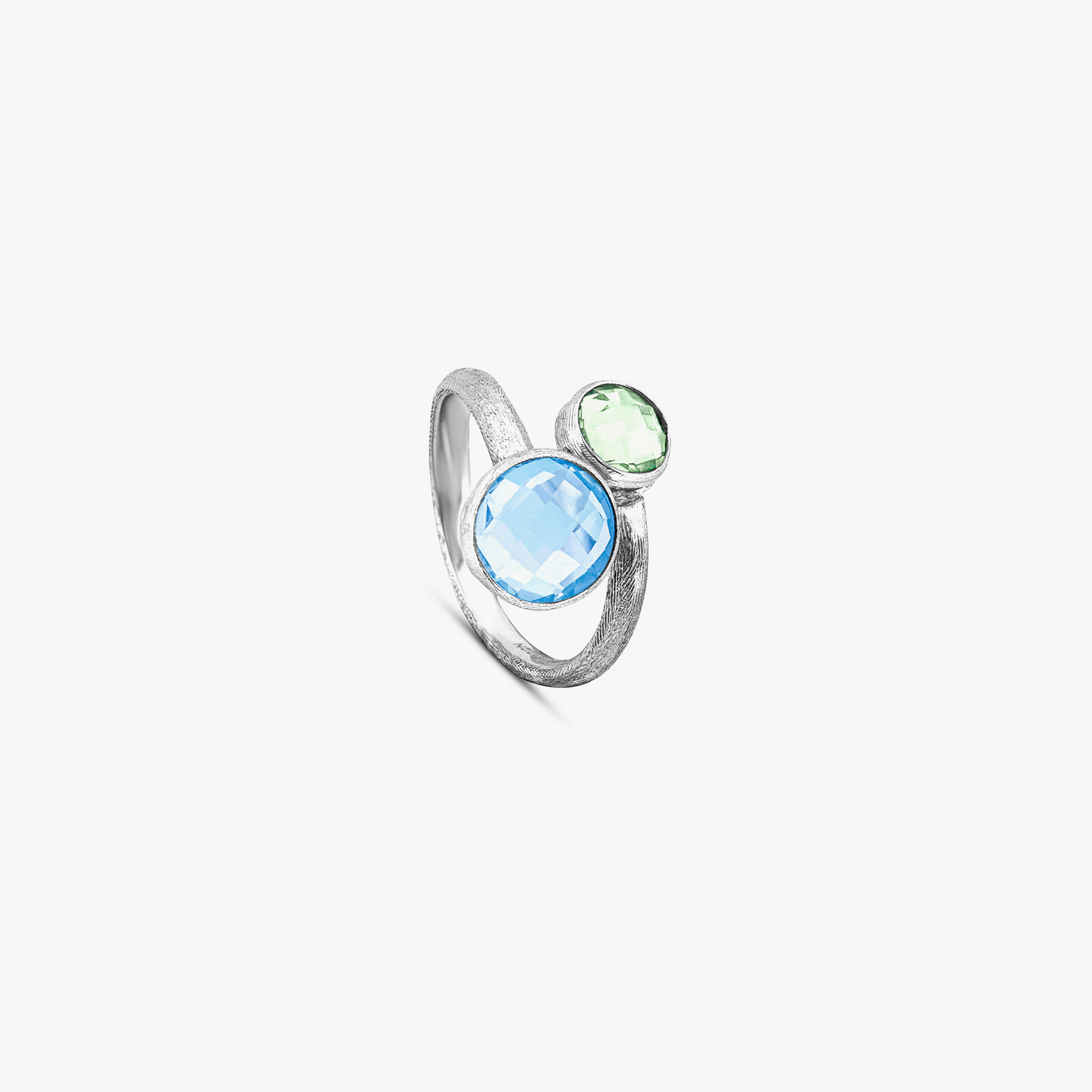 9K satin white gold ring with topaz and green amethyst (UK) 1