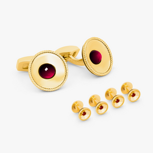 Yellow Gold plated sterling silver Cable Bowl stud set with ruby