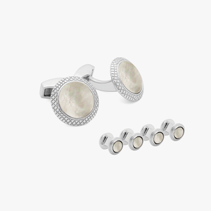 Bullseye Cufflinks And Studs Set With White Mother of Pearl