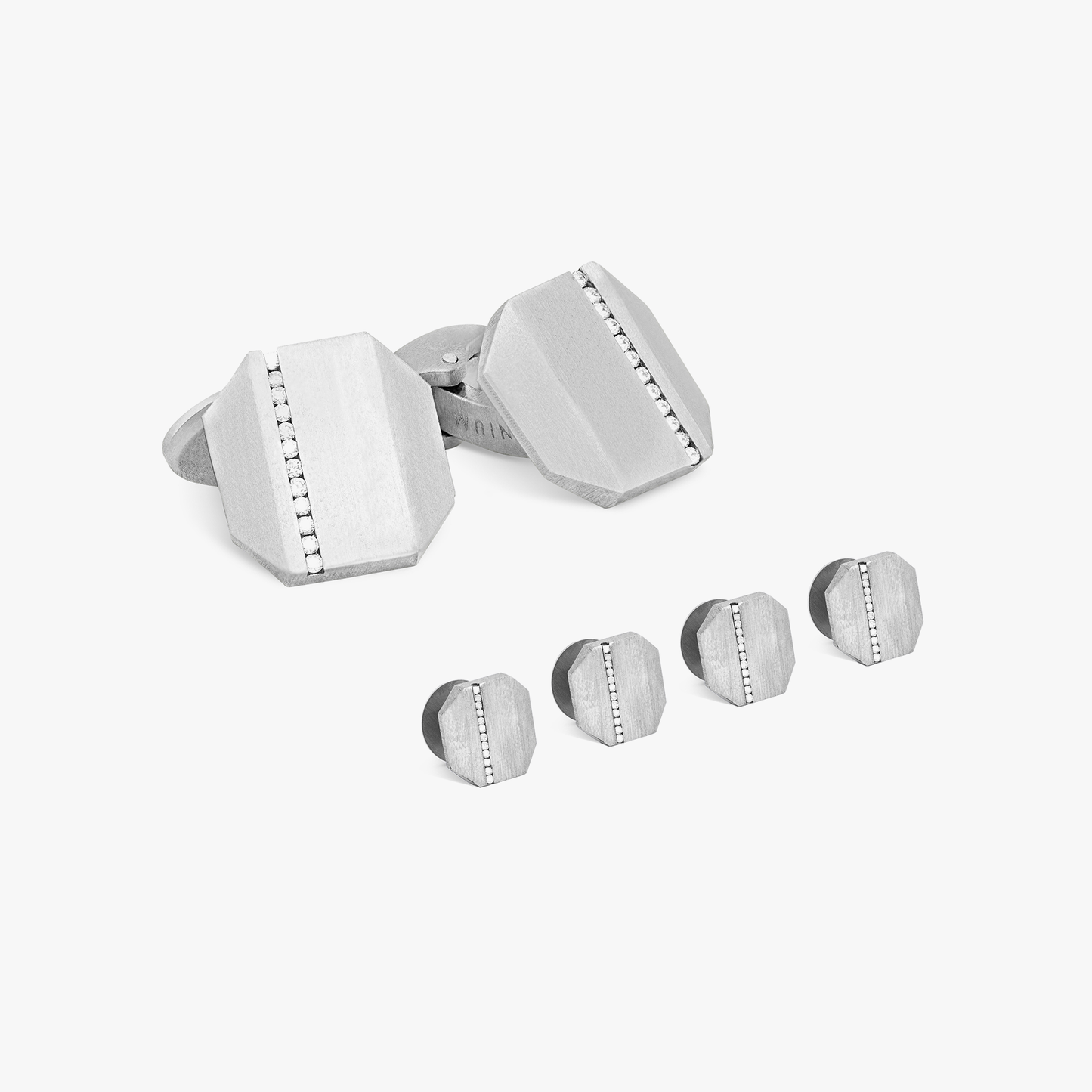 White Diamond Titanium Cufflinks & Shirt Studs Set