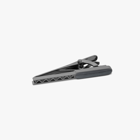 Black IP stainless steel RT Elements tie clip with hematite