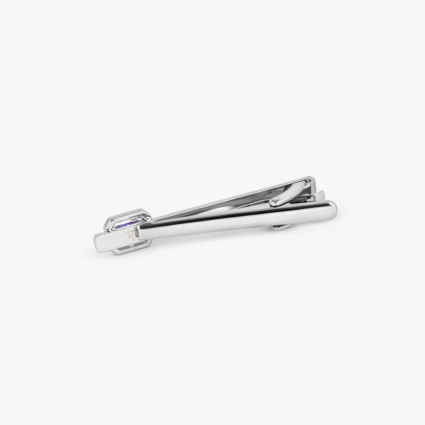 Halo Rectangular Tie Clip in Rhodium Plated with Lavender Cubic Zirconia