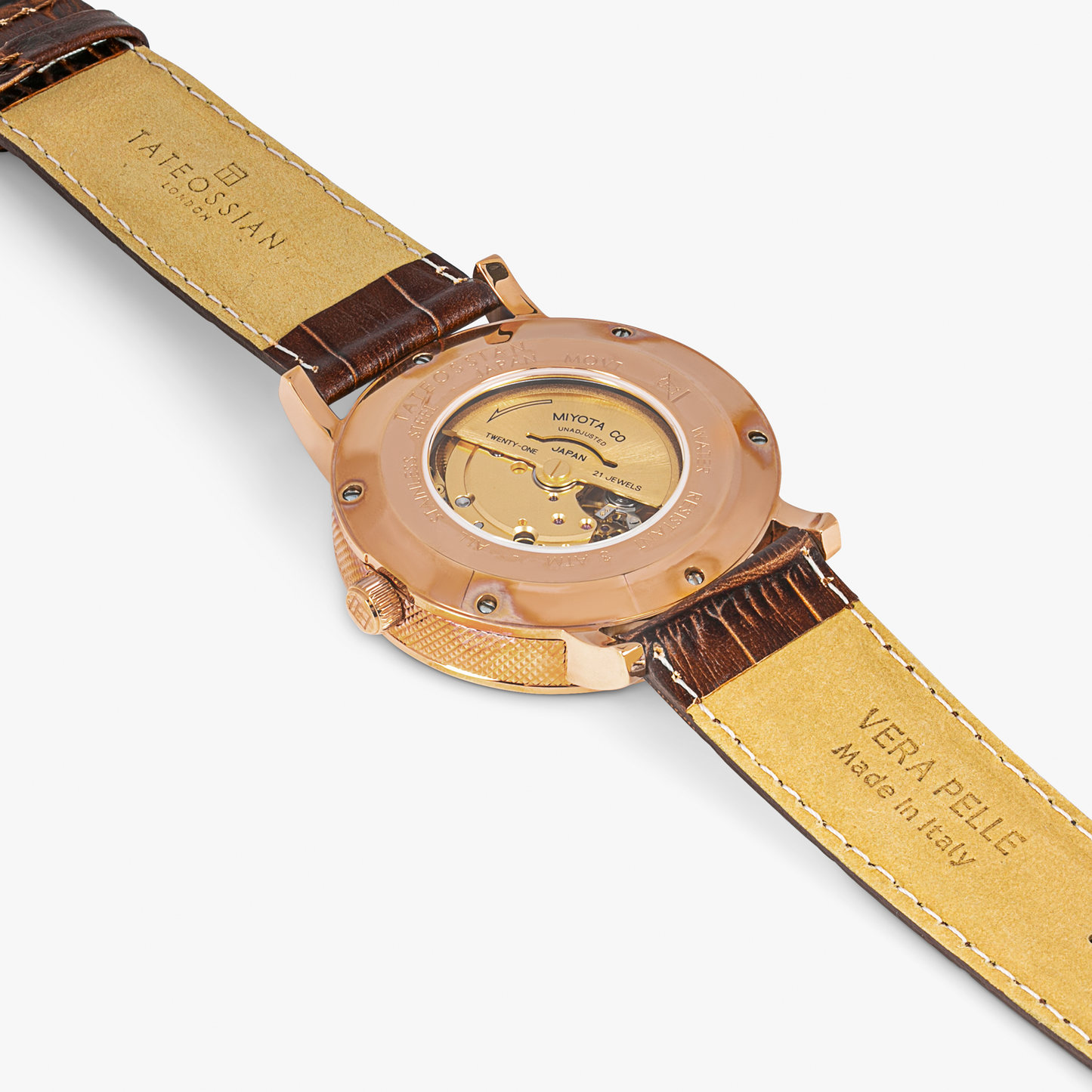 Esposto Leather Automatic Watch In Brown With Rose Gold Plated