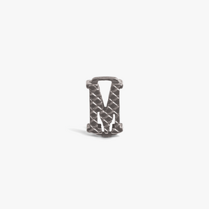 Letter M Grapheme Charm in Rhodium Plated Stainless Steel