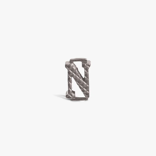 Letter N Grapheme Charm in Rhodium Plated Stainless Steel