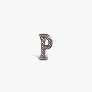 Letter P Grapheme Charm in Rhodium Plated Stainless Steel