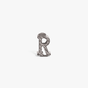 Letter R Grapheme Charm in Rhodium Plated Stainless Steel