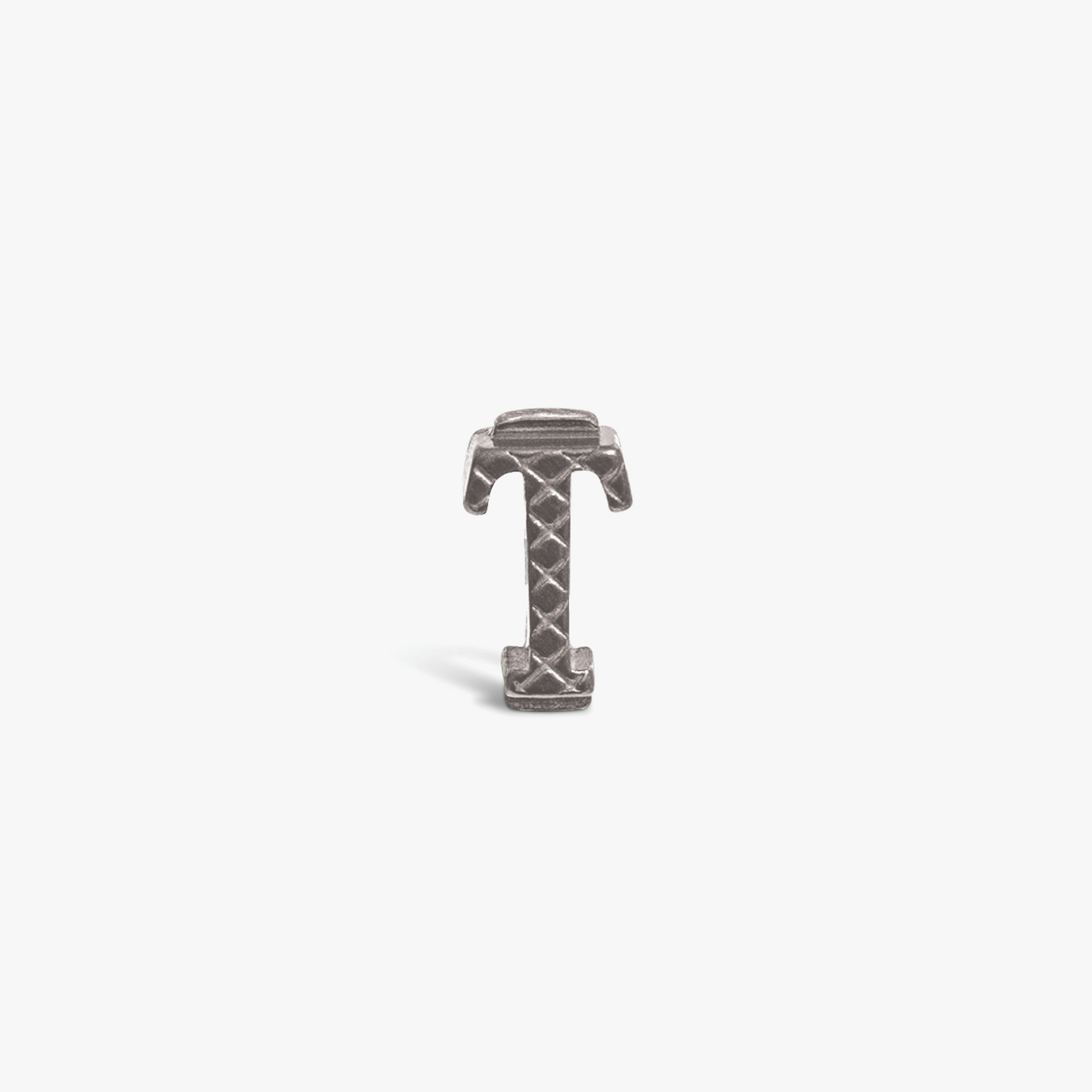 Letter T Grapheme Charm in Rhodium Plated Stainless Steel