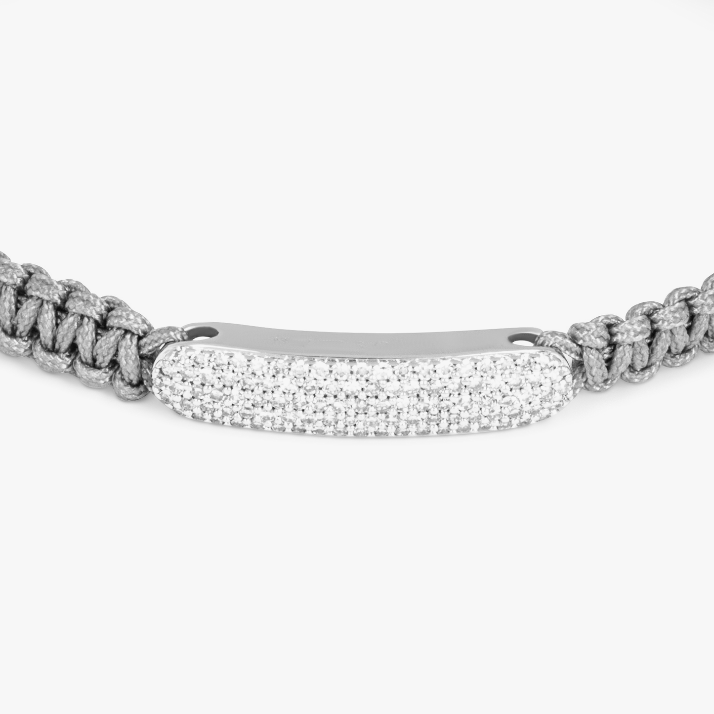 Diamond Baton Grey Macrame Bracelet in Rhodium Silver