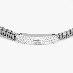 Diamond Baton bracelet in light grey macramé and sterling silver (UK) 3