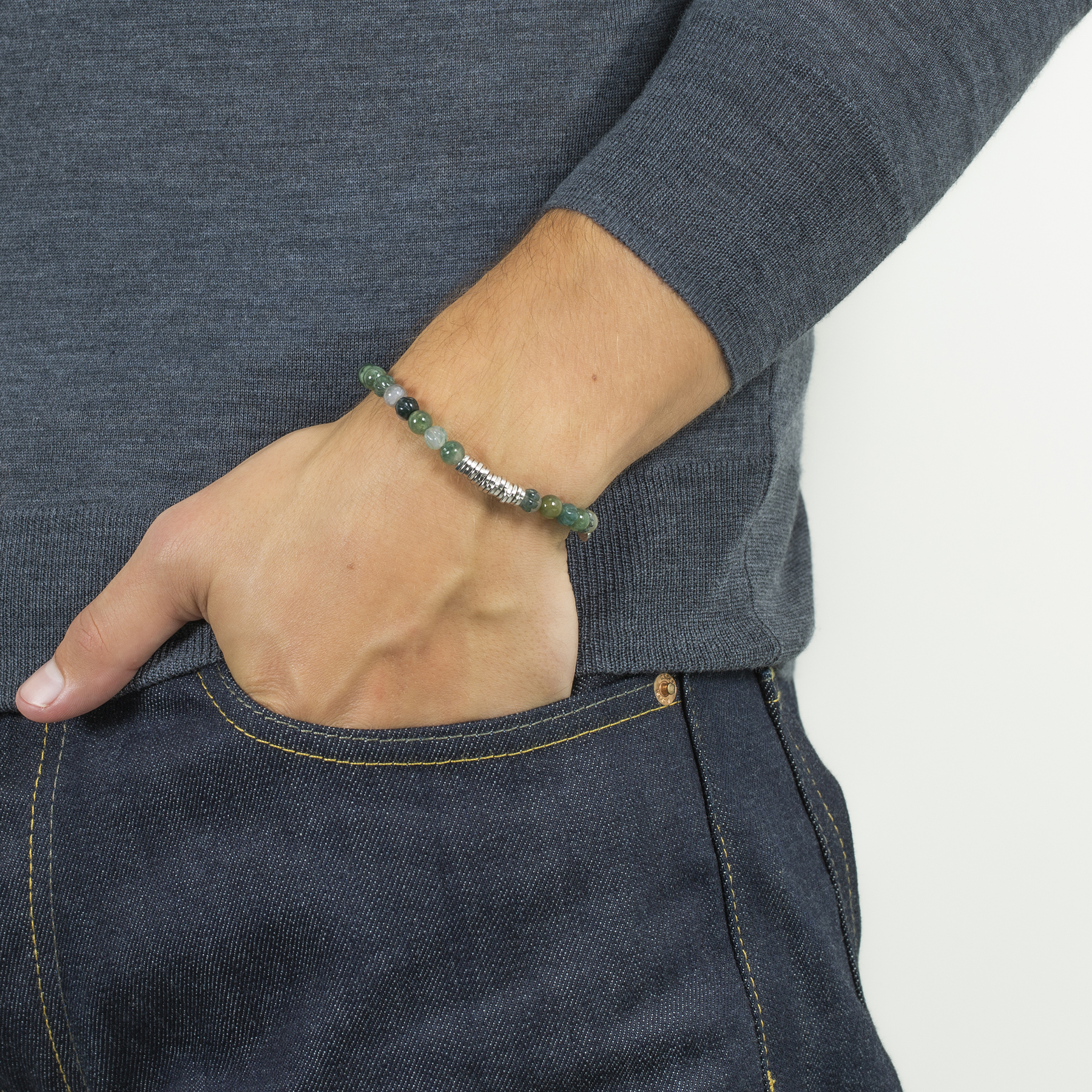 Classic Discs bracelet with moss agate and sterling silver (UK) 5