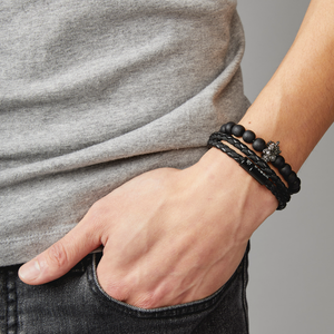 Chelsea Leather Bracelet In Black With Aluminium Clasp