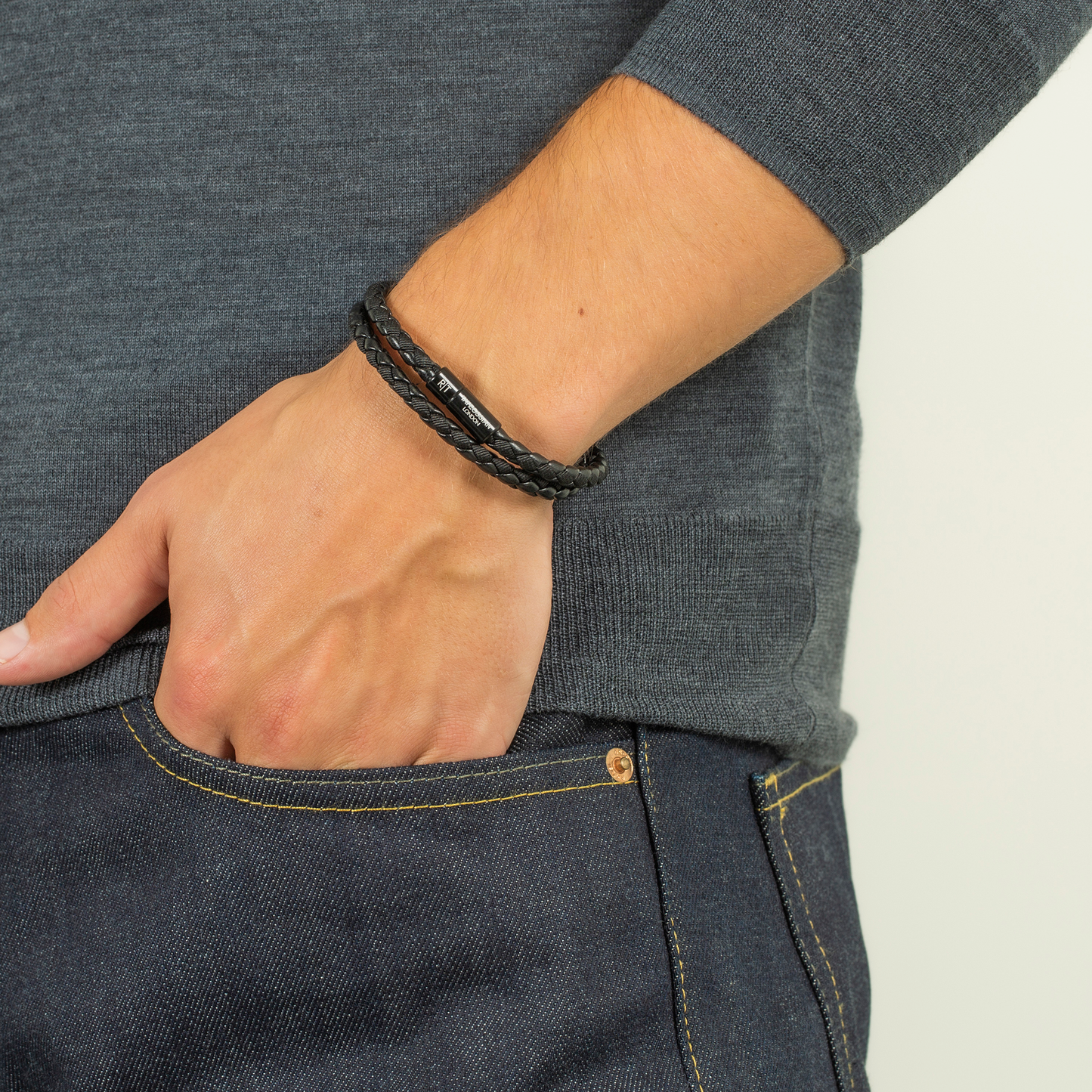 Chelsea Leather Bracelet In Black With Aluminium Clasp