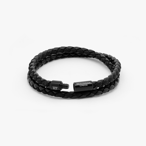 Chelsea Leather Bracelet In Black With Aluminium Clasp