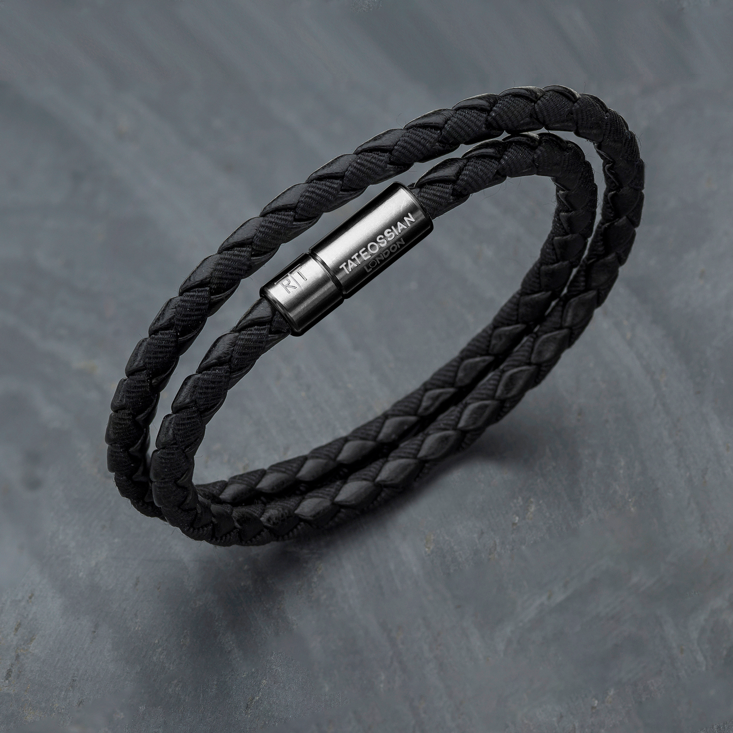 Chelsea Leather Bracelet In Black With Aluminium Clasp