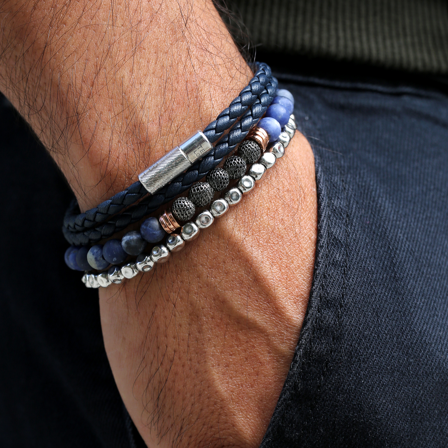 Pop Rigato Double Wrap Leather Bracelet In Navy