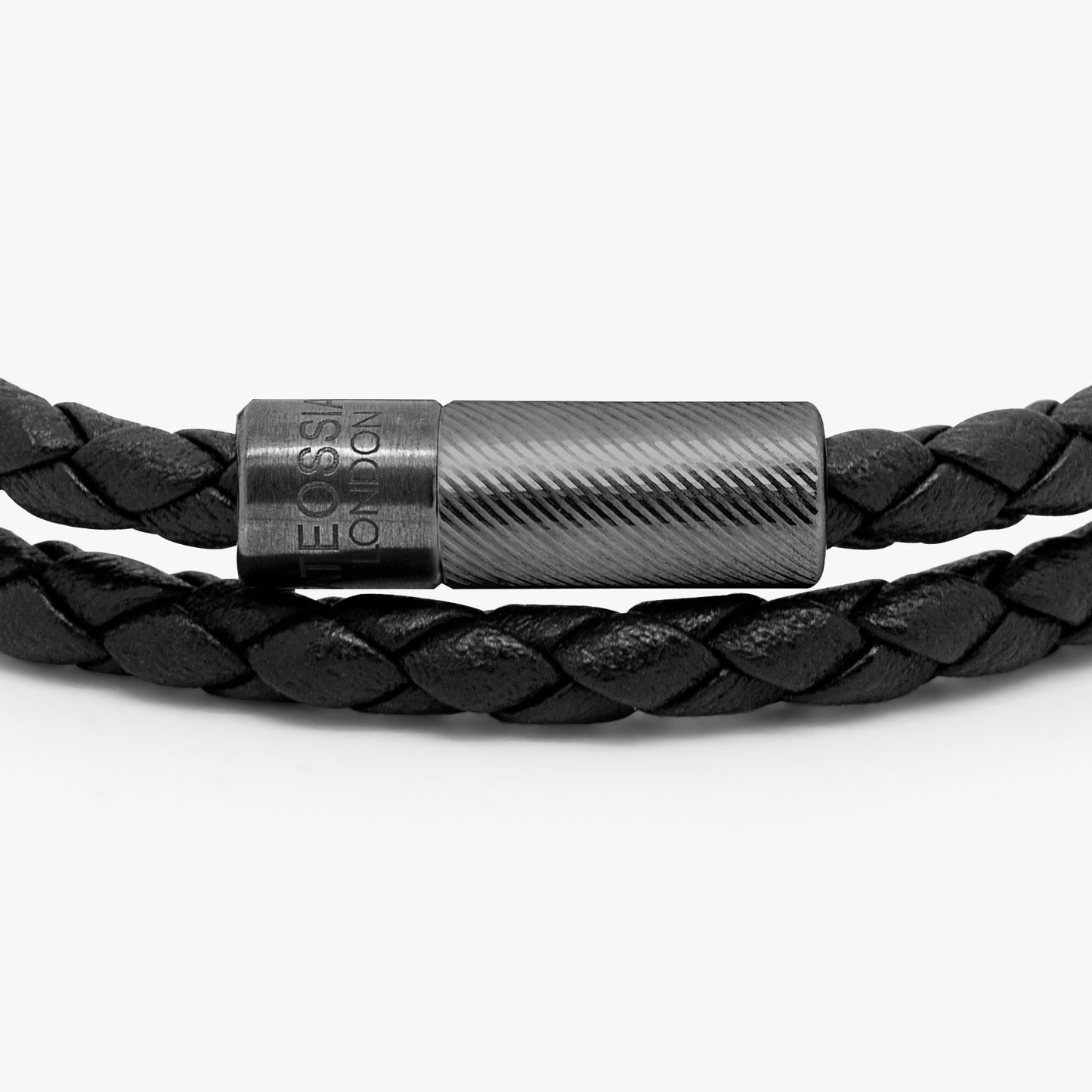 Pop Rigato Double Wrap Leather Bracelet In Black With Black Ruthenium Silver