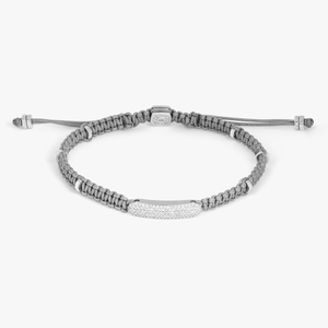Diamond Baton bracelet in light grey macramé and sterling silver (UK) 1