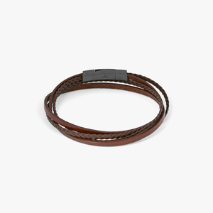 Mini Click Fettuccine Multi-Strand Leather Bracelet In Brown