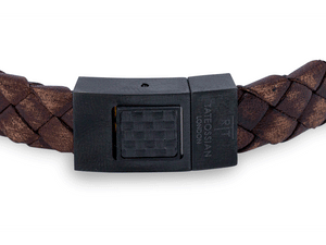 Carbon Woven Leather Bracelet In Brown