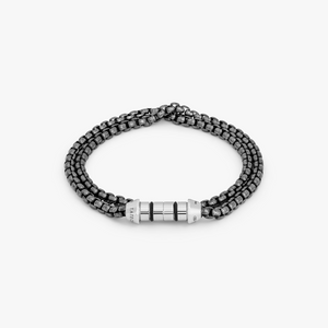 Lucky Me Box Chain 4MM Bracelet In Grey With Black Rhodium Plated Silver