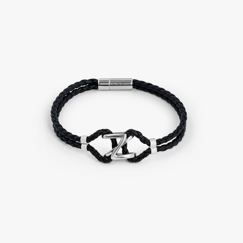 ZAHA HADID DESIGN Apex bracelet in ruthenium plated sterling silver with Black leather