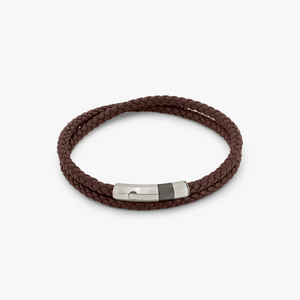 Octagon Click Pelle Double Wrap Leather Bracelet In Brown