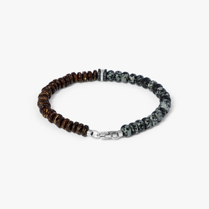 Nepal Gear Trio Beaded Bracelet With Snowflake Obsidian & Coconut Wood 