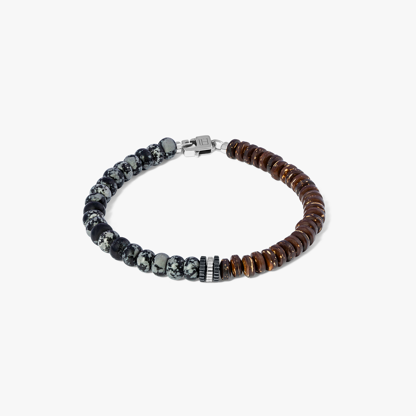 Nepal Gear Trio Beaded Bracelet With Snowflake Obsidian &Â Coconut WoodÂ 