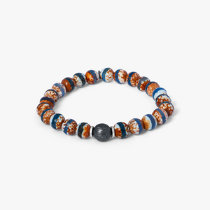 Lhasa Graffiato Beaded Bracelet in Black Ruthenium Silver with Brown Agate