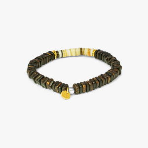 Legno Heishi Beaded Bracelet In Beige With Yellow Gold Plated