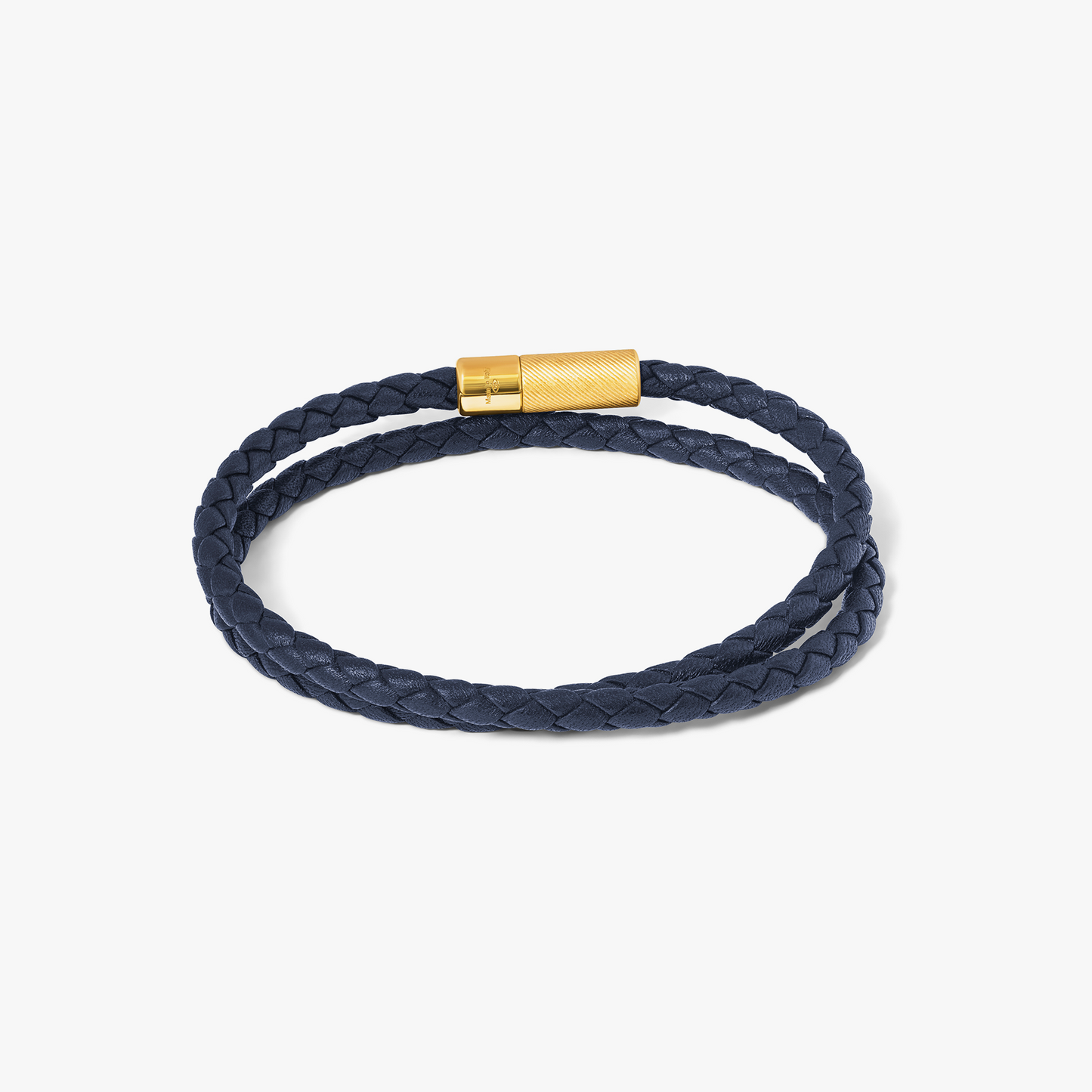 Pop Rigato Double Wrap Leather Bracelet In Navy With 18K Yellow Gold Plated