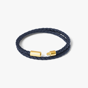 Pop Rigato Double Wrap Leather Bracelet In Navy With 18K Yellow Gold Plated