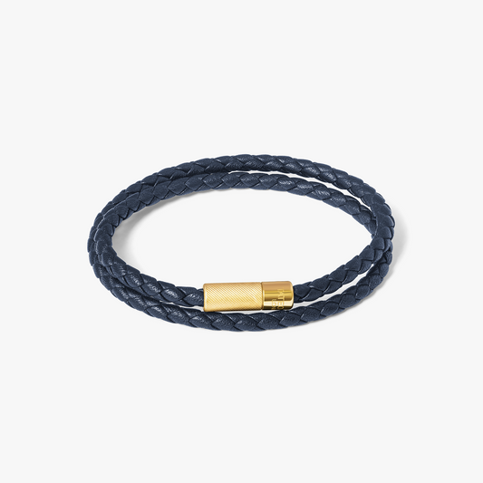 Pop Rigato Double Wrap Leather Bracelet In Navy With 18K Yellow Gold Plated