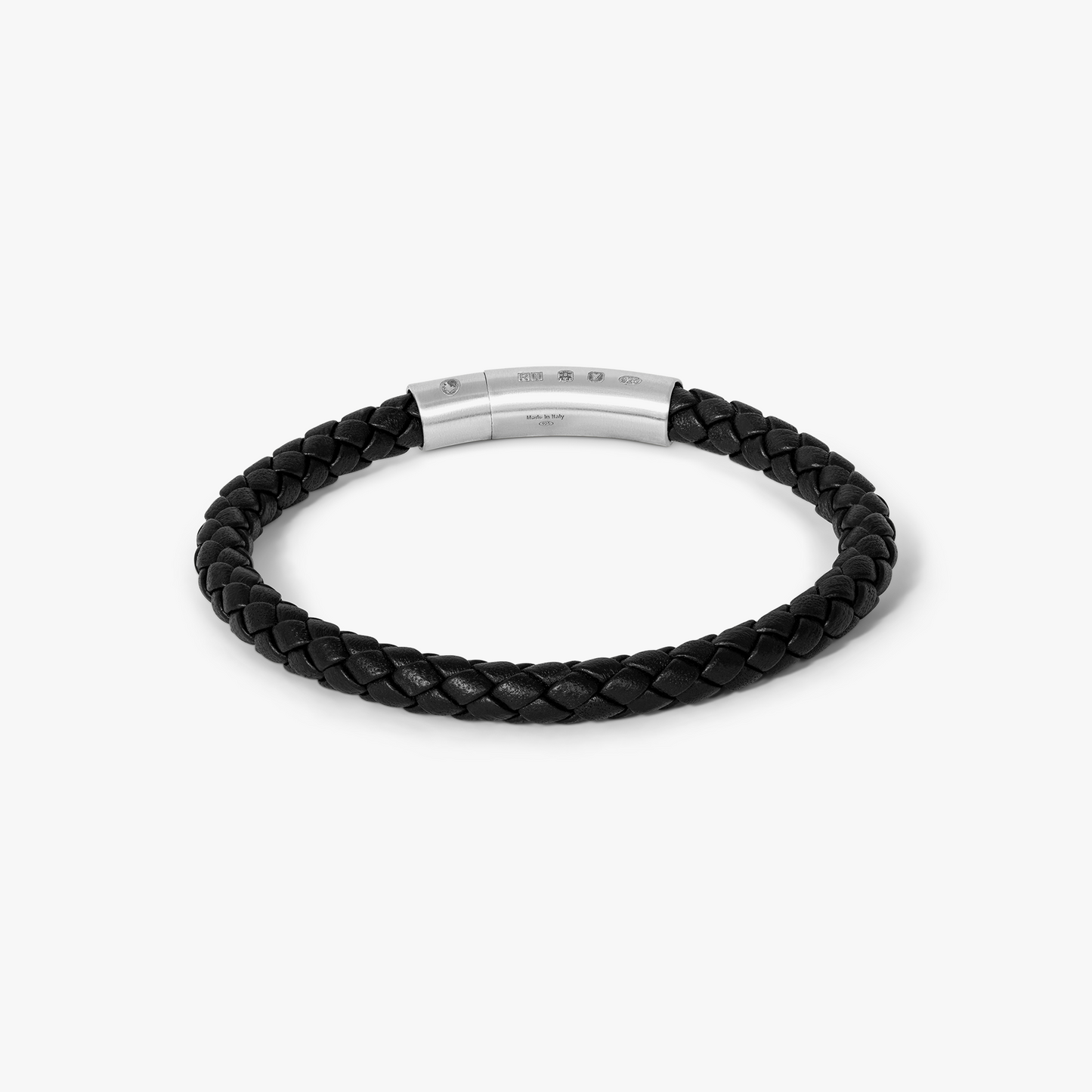 Charles Regalia Black Leather Bracelet With Rhodium Plated Silver