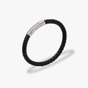 Charles Regalia Black Leather Bracelet With Rhodium Plated Silver