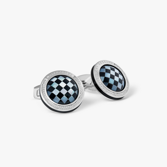 Black Rhodium Silver Signature Round Cufflinks