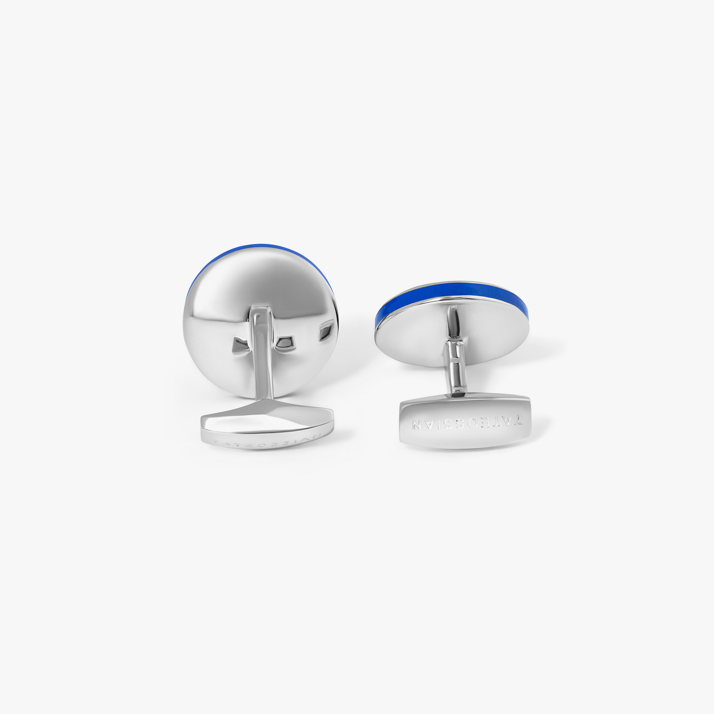 Blue Rhodium Silver Signature Round Cufflinks