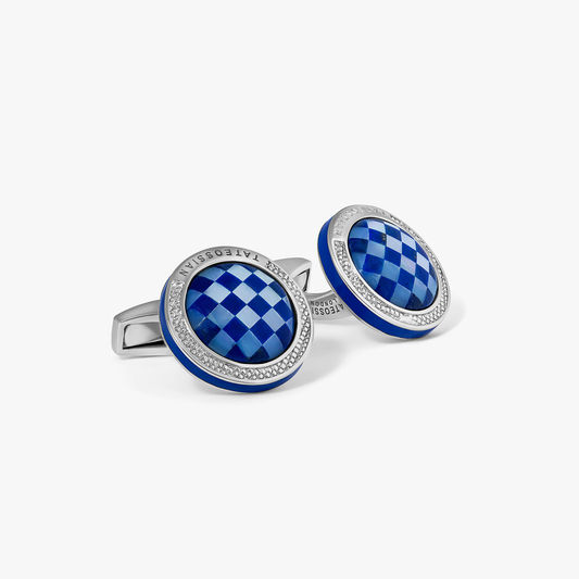 Blue Rhodium Silver Signature Round Cufflinks