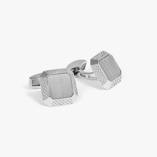 Signature Octo Cufflinks In Rhodium Plated Silver